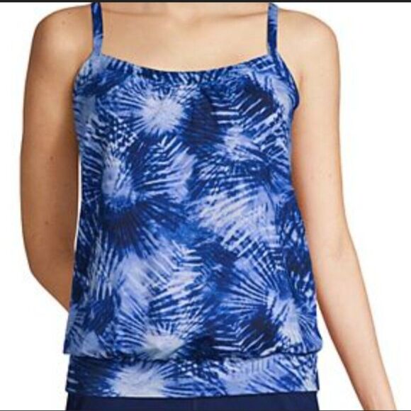LANDS' END SWIMSUIT TOP 16w 16 w BLOUSON TANKINI blue tie dye New $79.95 - Picture 1 of 4